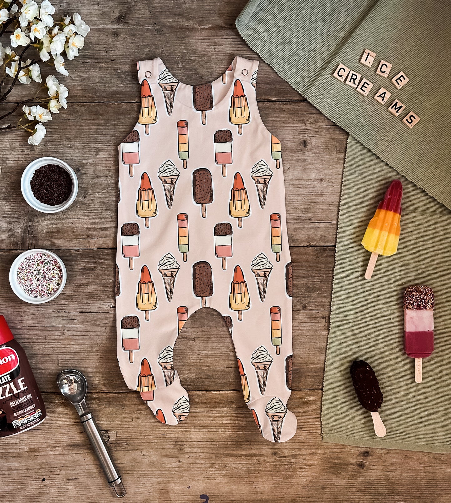 Pink Ice Creams Footed Romper