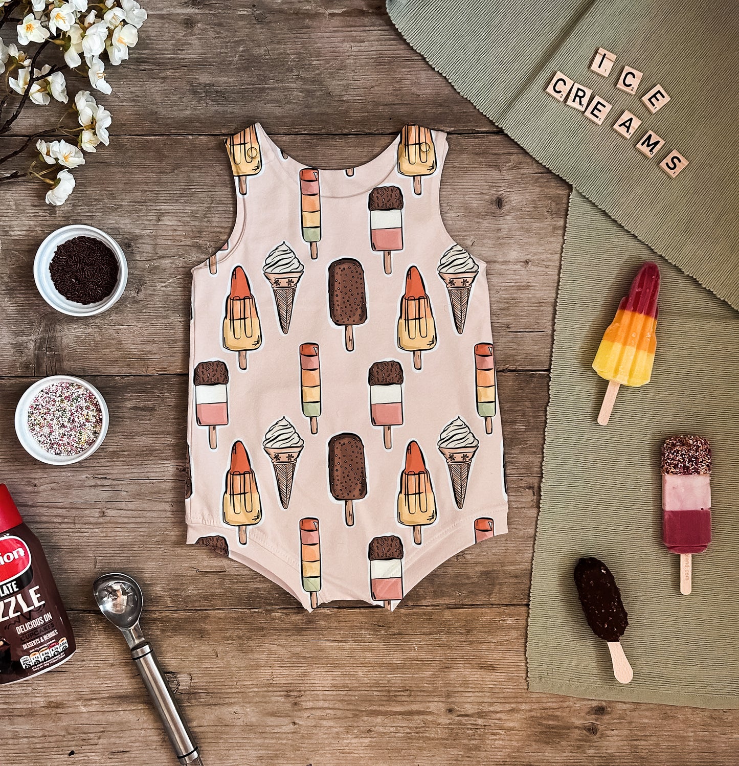 Pink Ice Creams Bloomer Romper