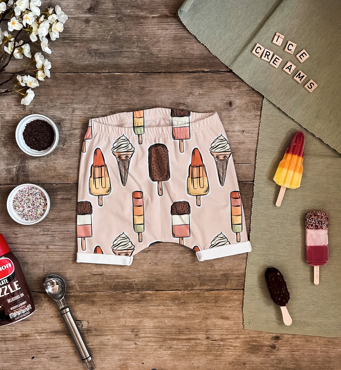 Pink Ice Creams Harem Shorts