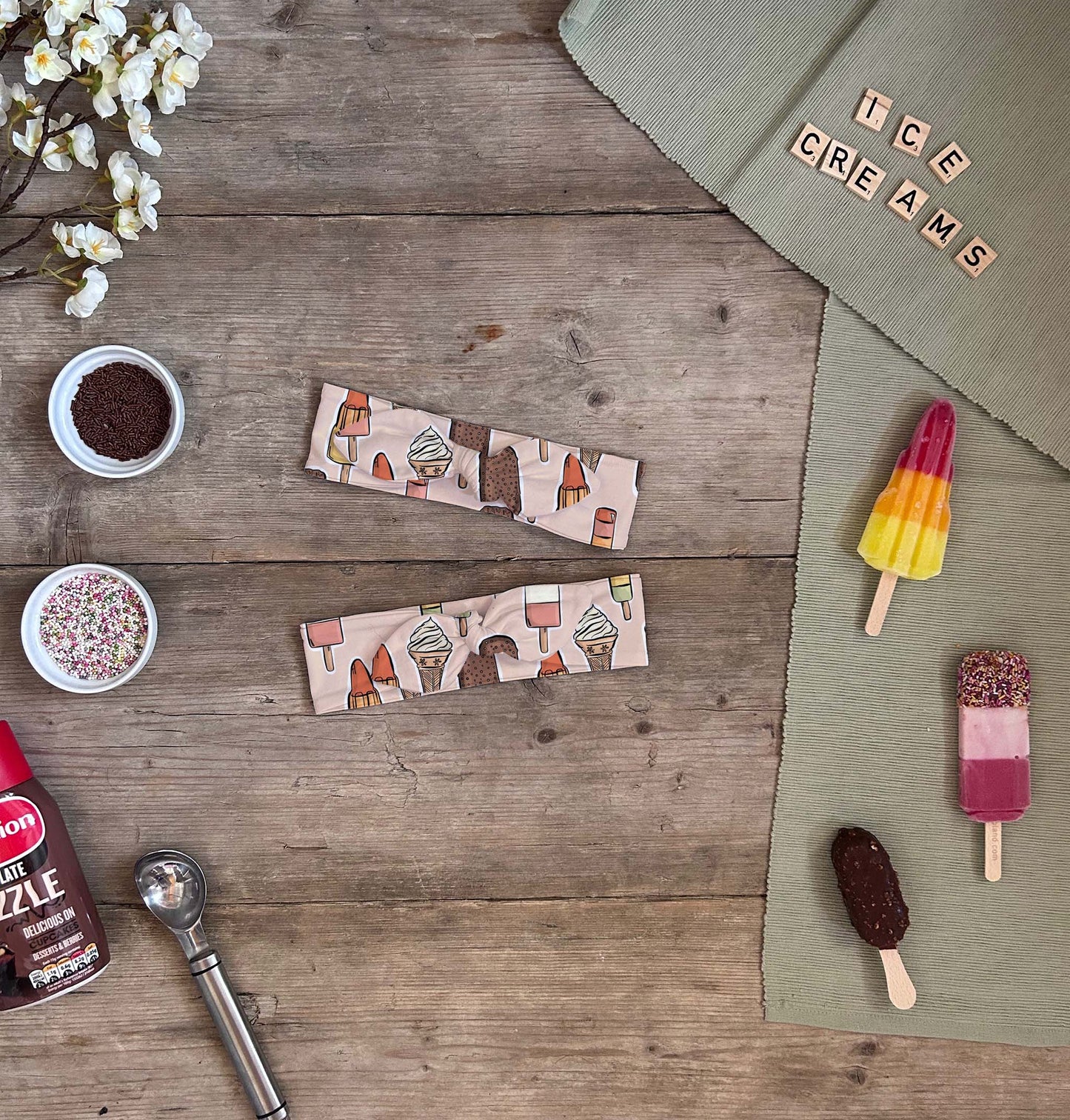 Pink Ice Creams Knot Bow Headband