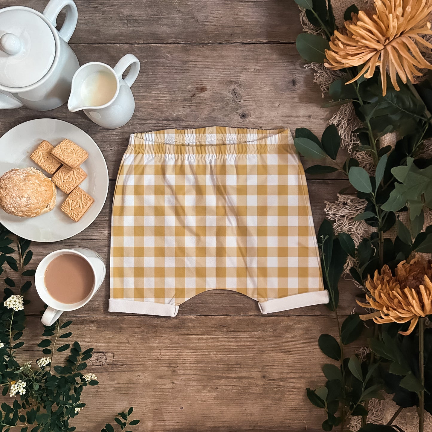 Yellow Plaid Harem Shorts