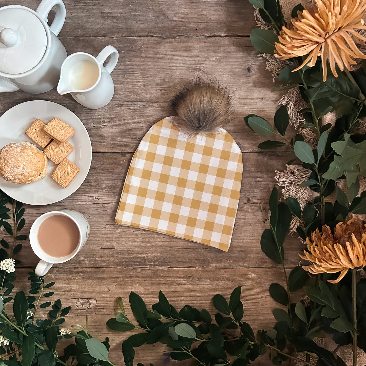 Yellow Plaid Bobble Hat