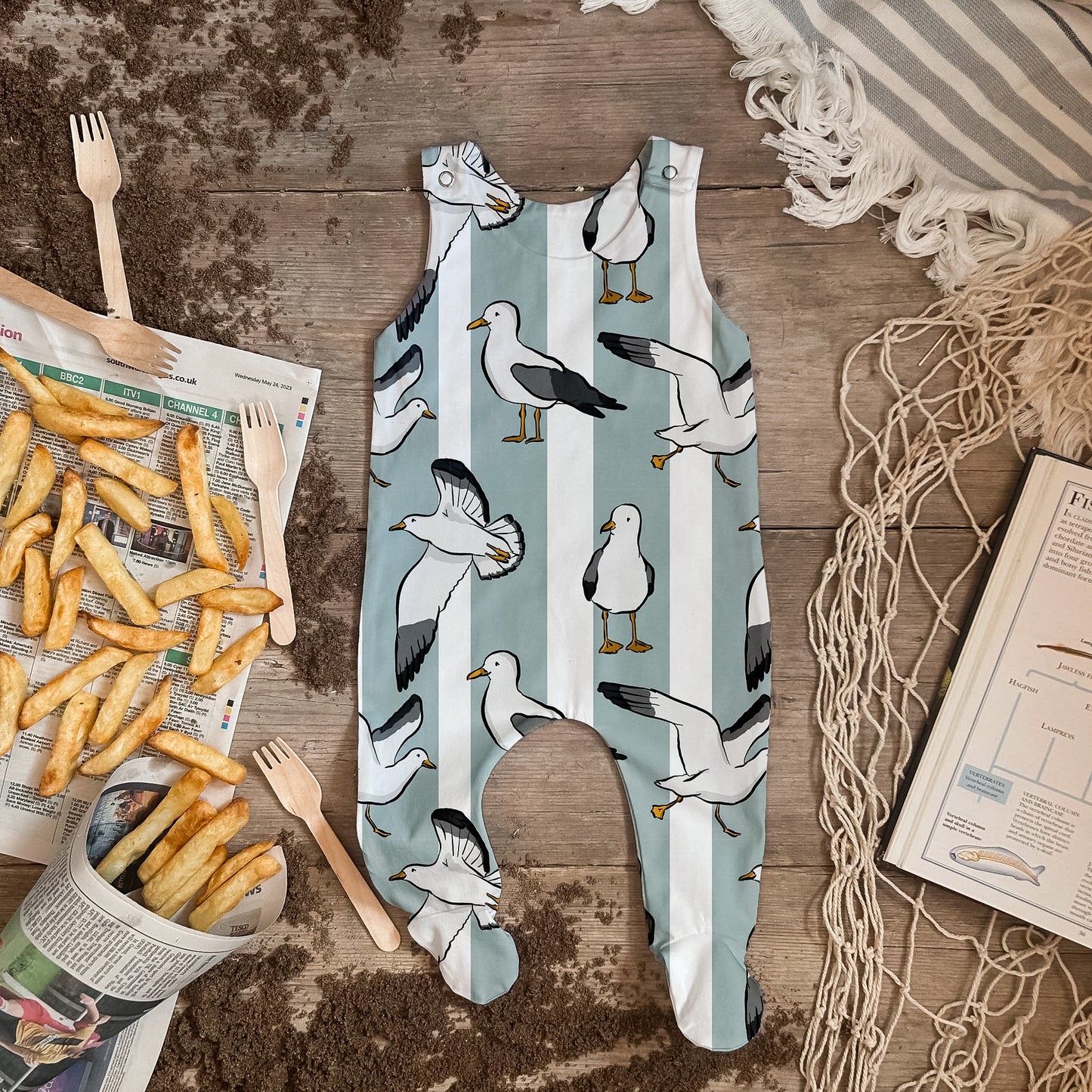 Seaside Seagulls Footed Romper