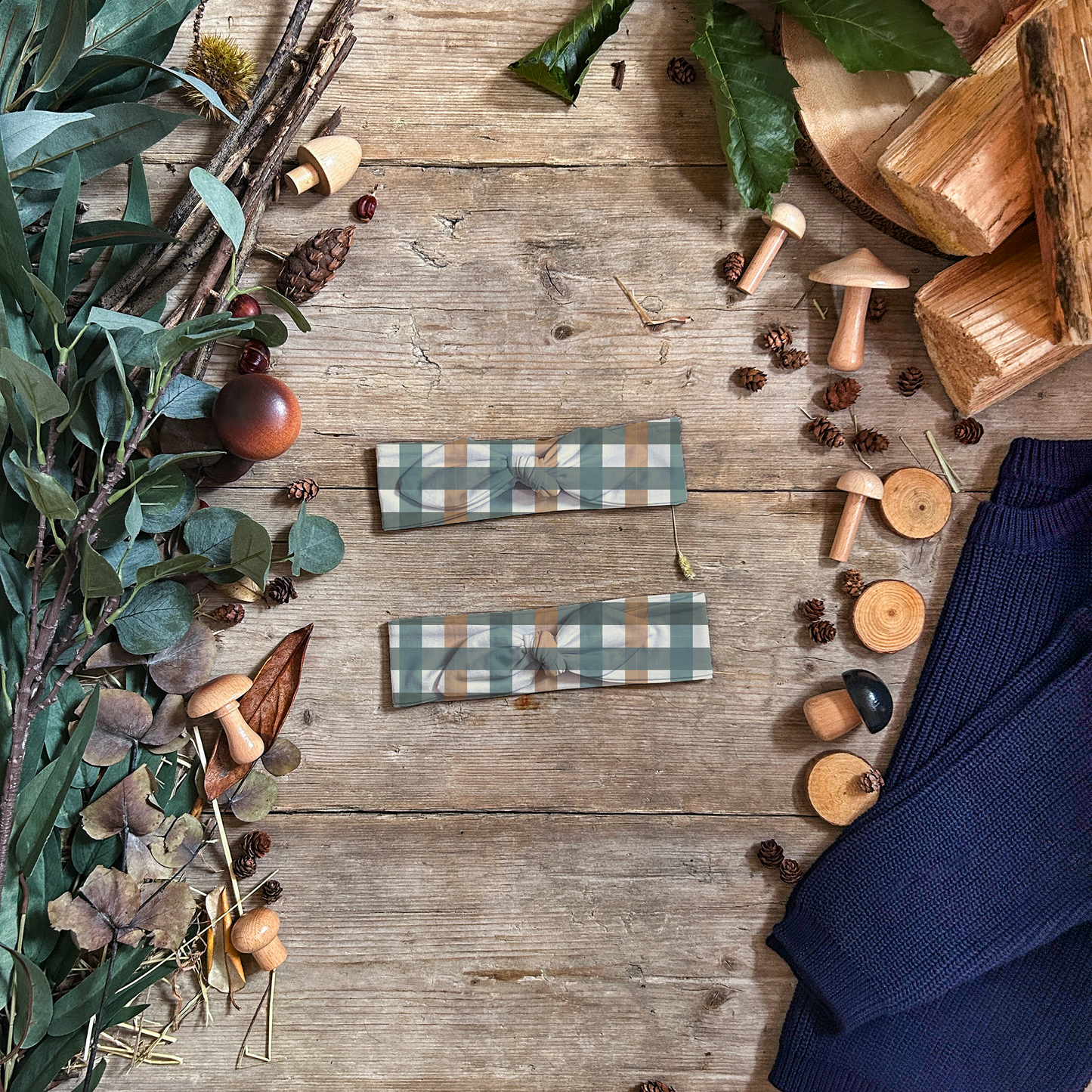 Winter Check Knot Bow Headband