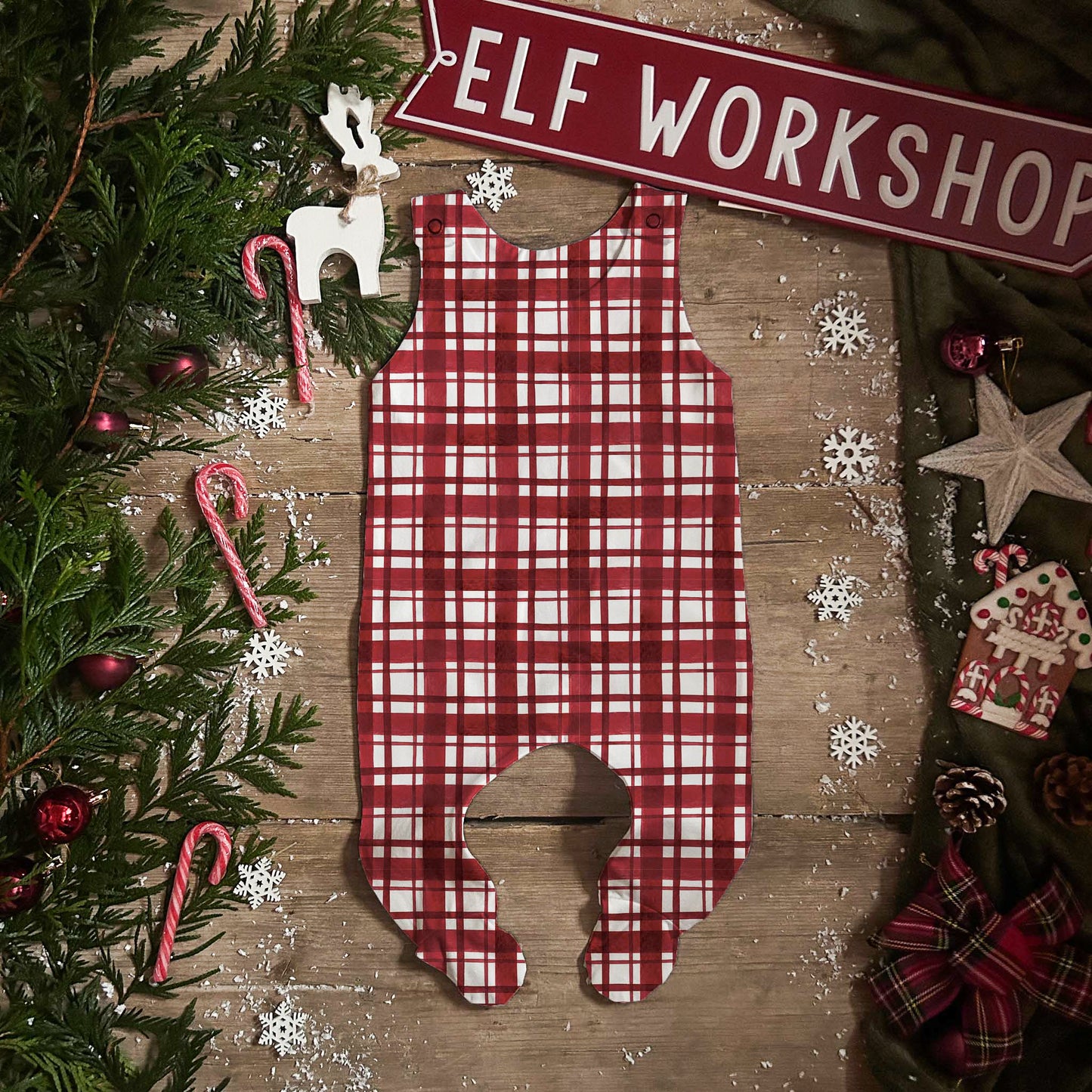 Christmas Plaid Footed Romper
