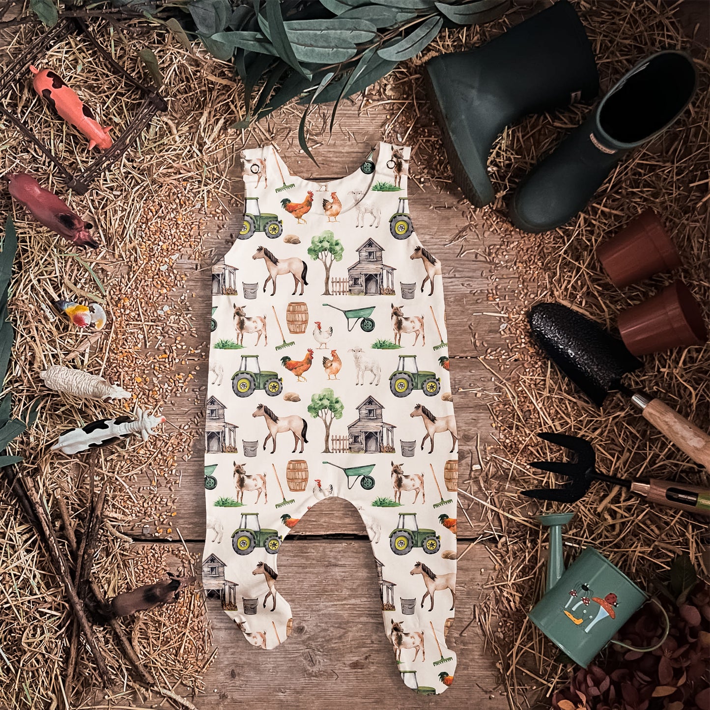 Farm Life Footed Romper