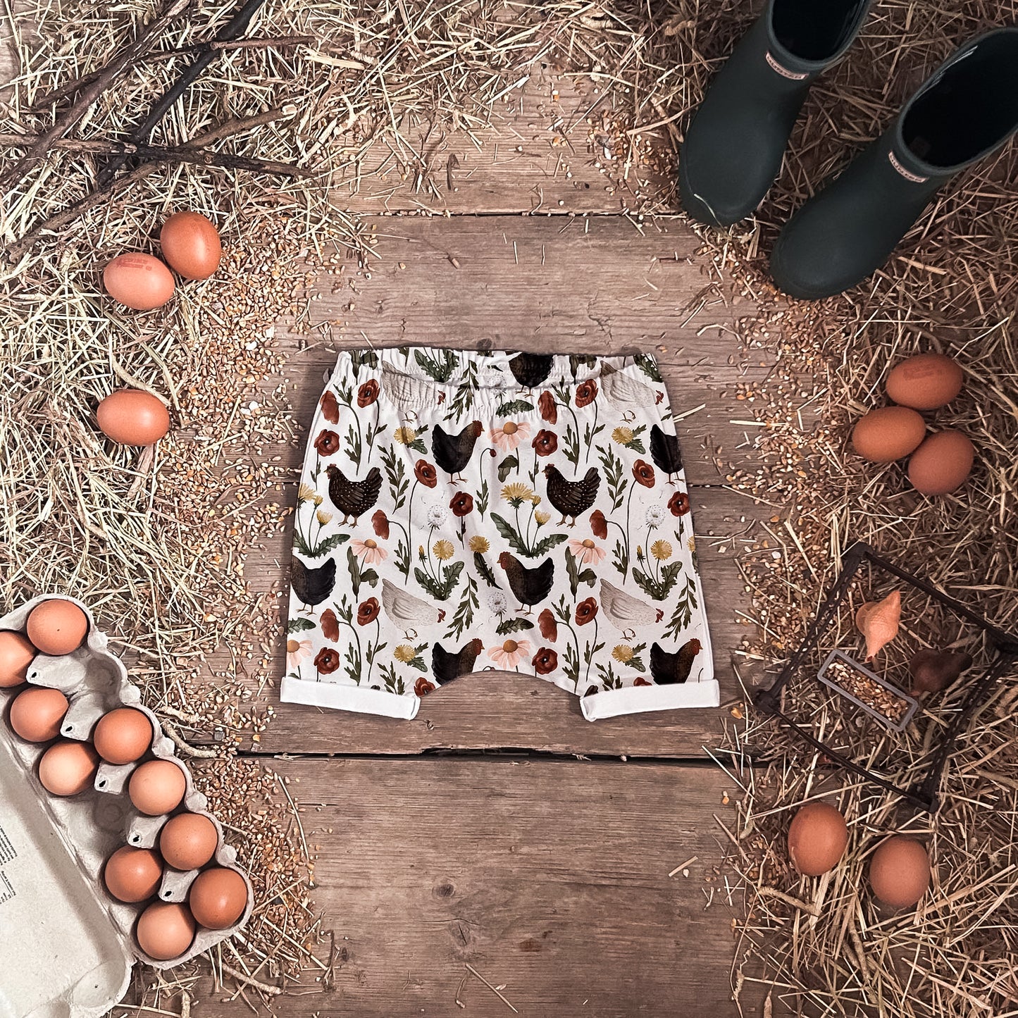 Garden Chickens Harem Shorts