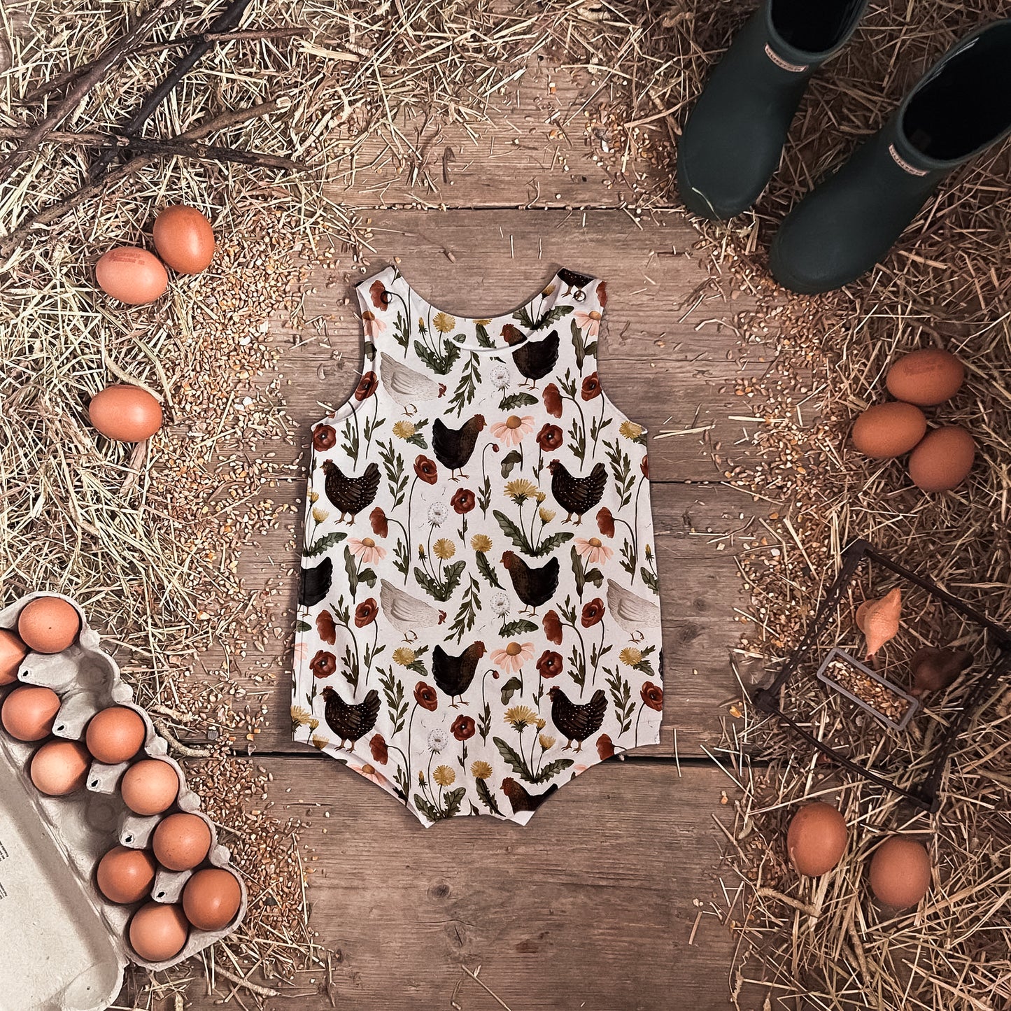 Garden Chickens Bloomer Romper