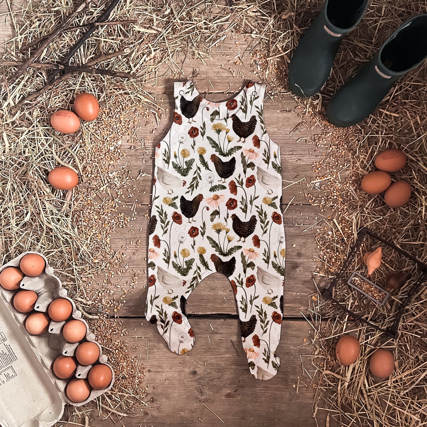 Garden Chickens Footed Romper