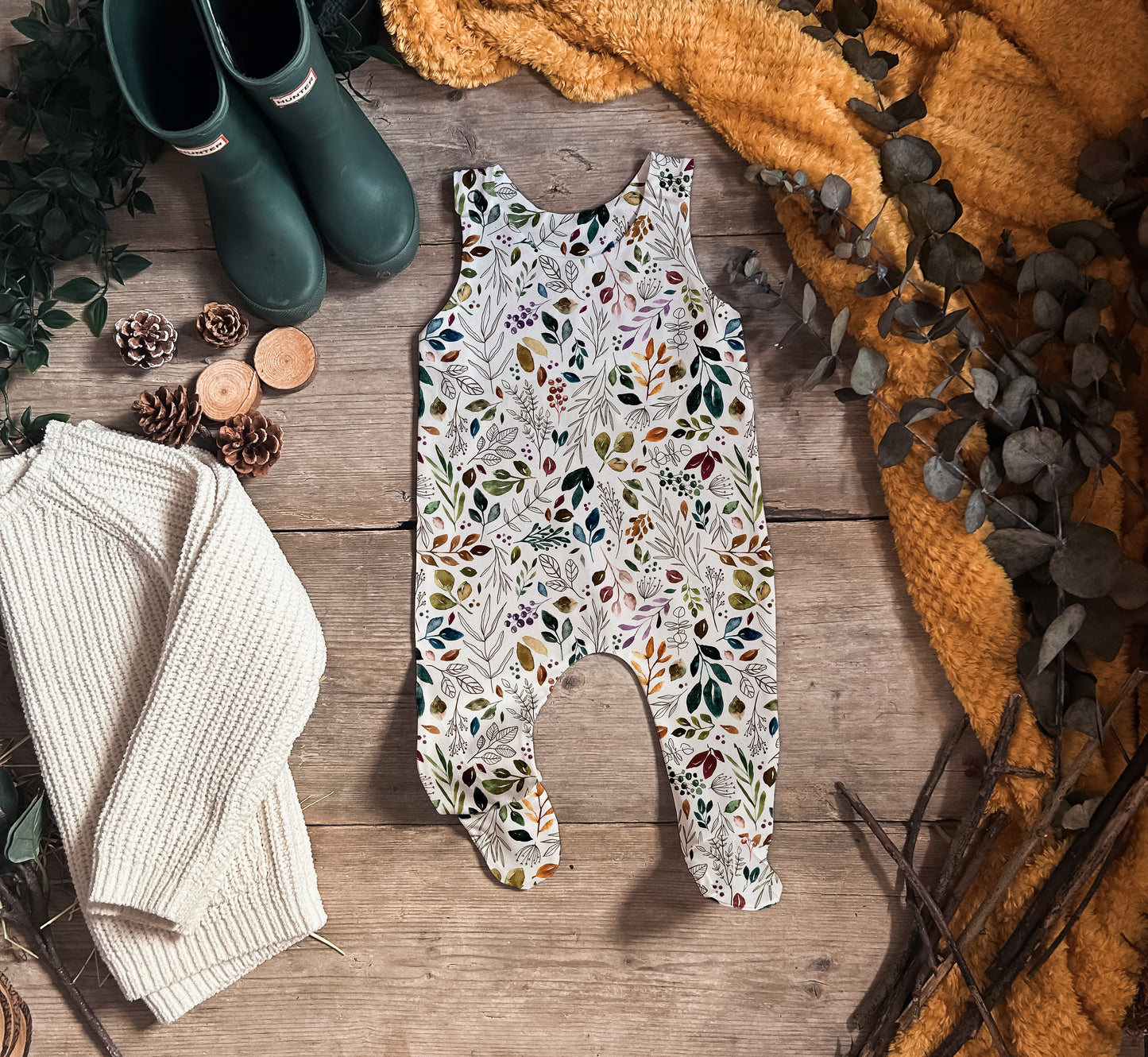 Watercolour Foliage Footed Romper
