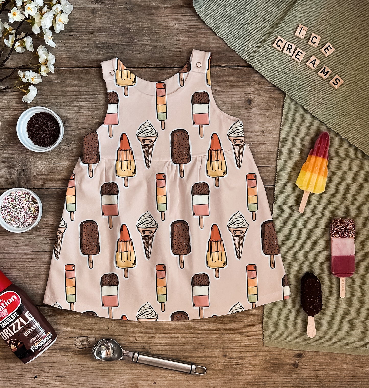 Pink Ice Creams Pinafore Dress