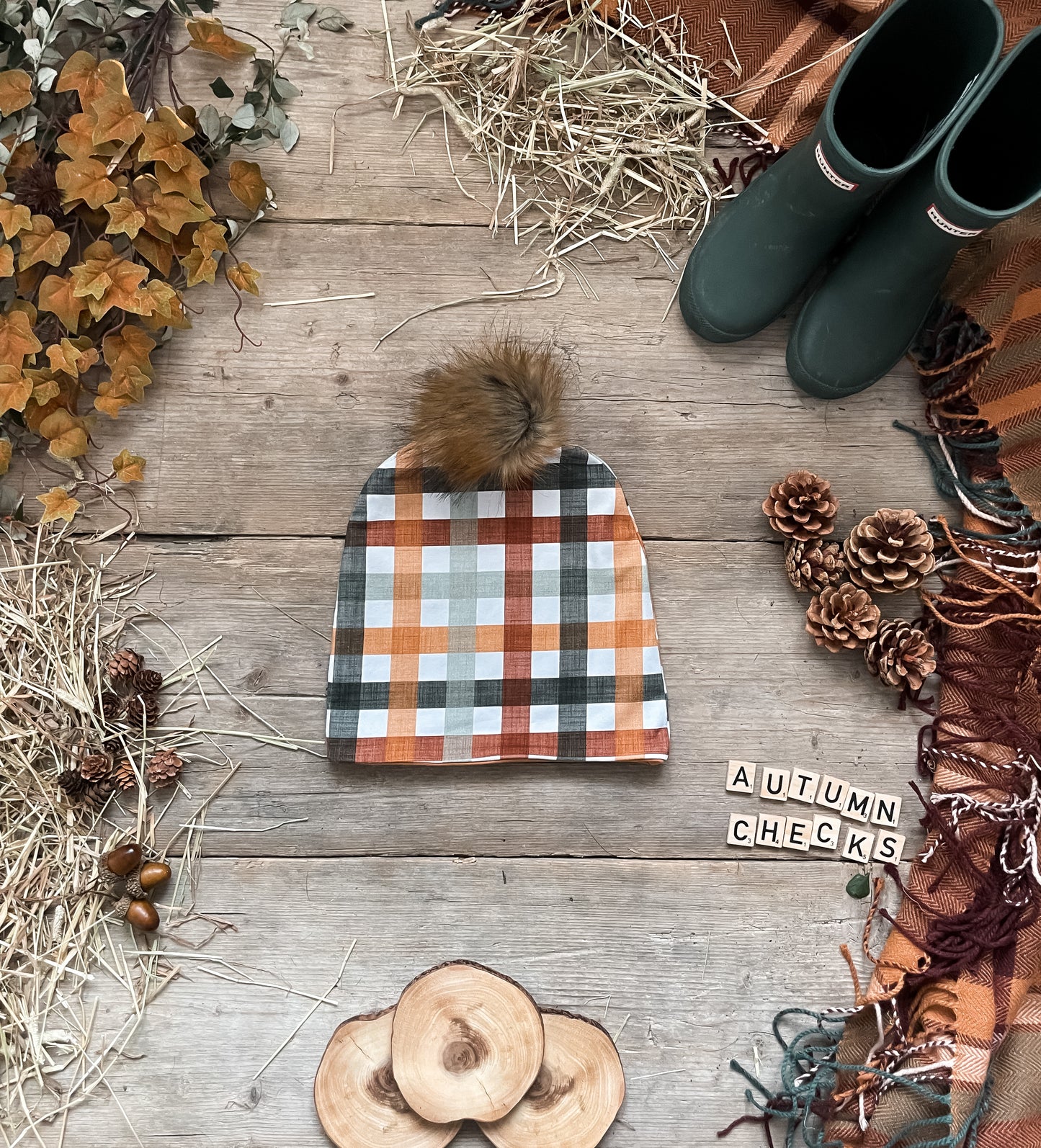 Autumn Checks Bobble Hat