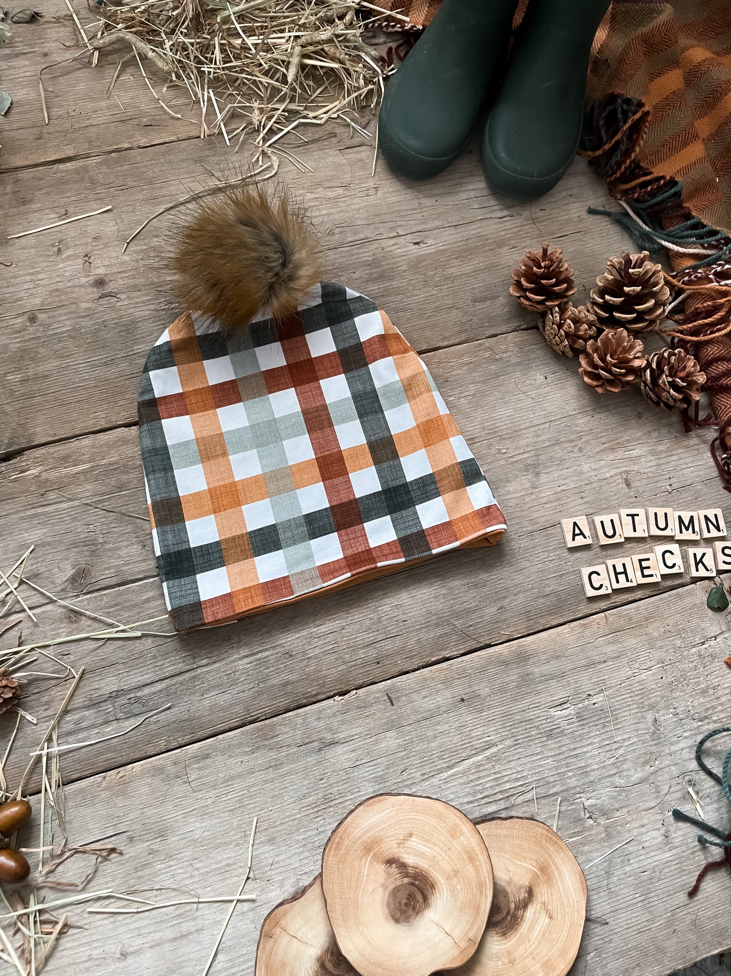 Autumn Checks Bobble Hat