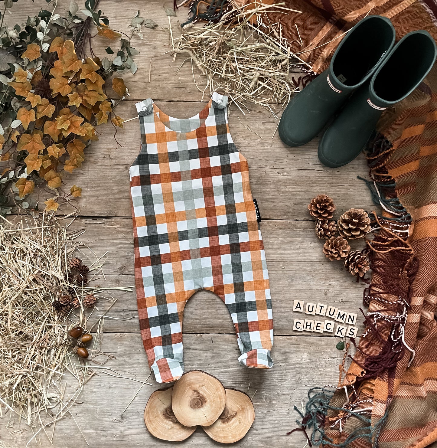 Autumn Checks Footed Romper