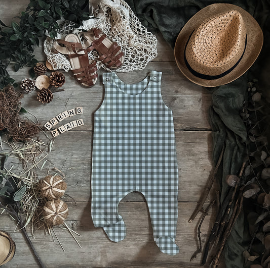 Spring Plaid Footed Romper