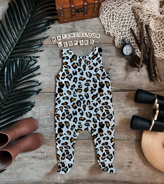 Watercolour Leopard Footed Romper